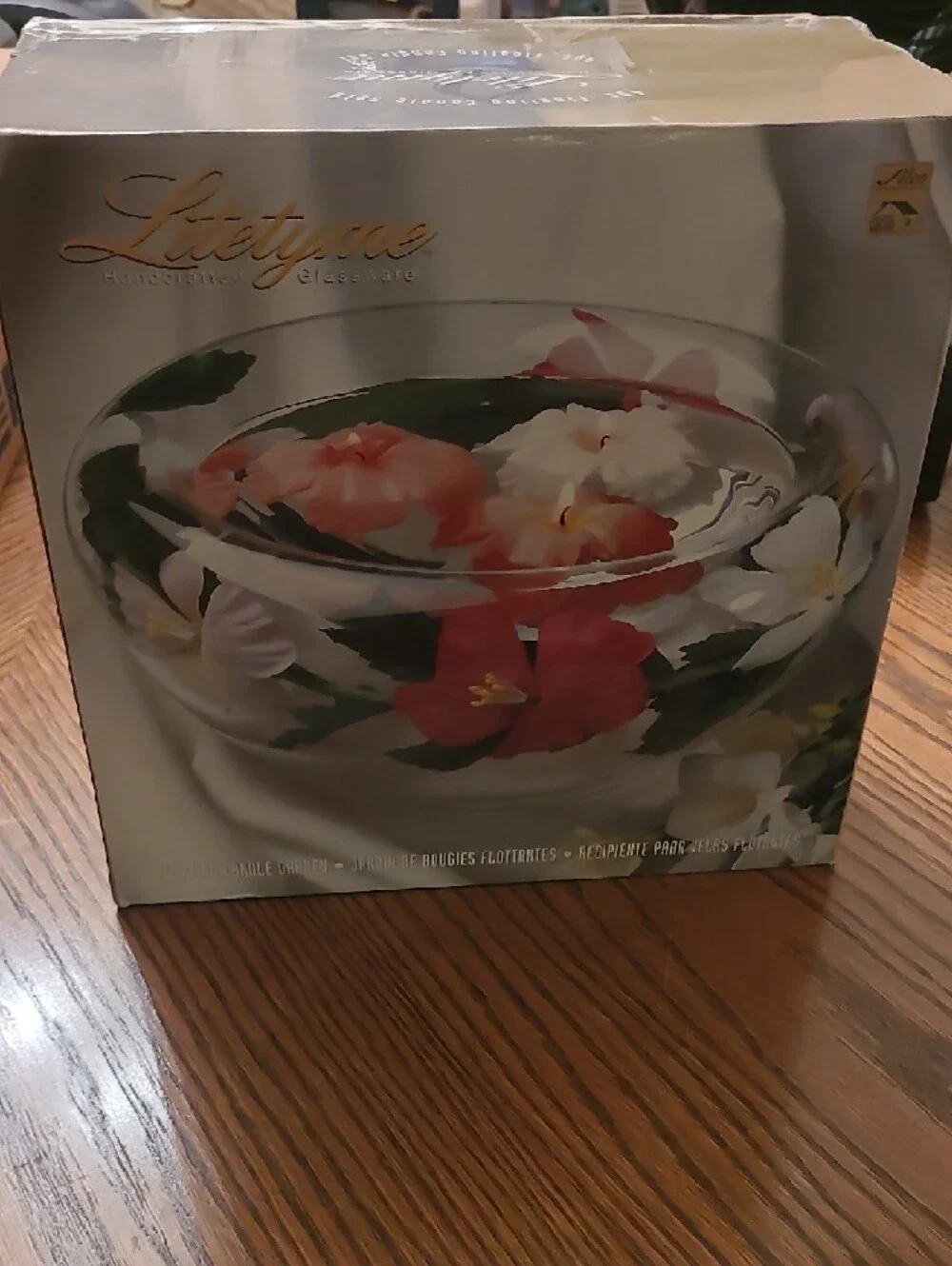 TYME Handpainted Glass Floating Bowl - Pink, White & Green Floral